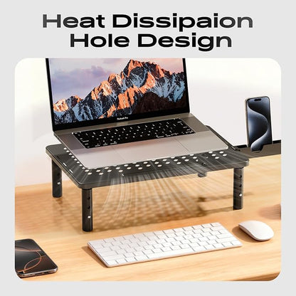 Computer Monitor Stand Riser for Desk, 3 Height Adjustable PC Laptop TV Desktop Monitor Stand Shelf, Metal Printer Table with Phone Holder, Stand Riser for Desk, Office Desk Organizers and Accessories, 1 Pack