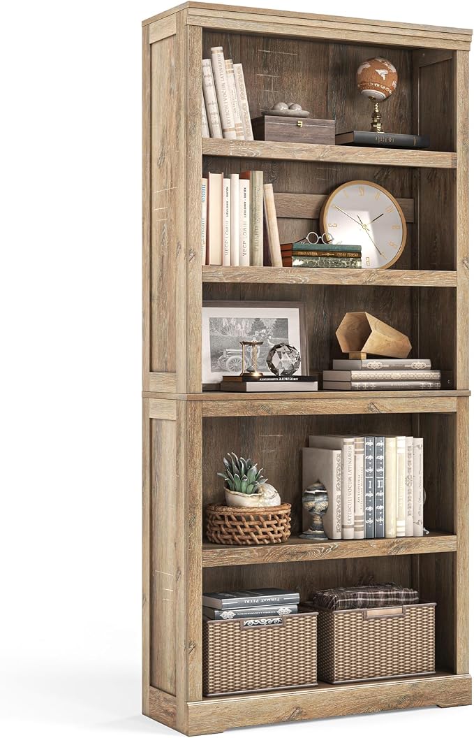 LINSY HOME 5-Shelf Bookcase, Bookshelves Floor Standing Storage Shelves 68 in Tall Bookcase Home Decor Furniture for Home Office, Living Room, Bed Room - Light Brown