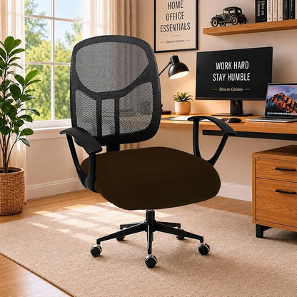 DIVA EN CAMINO DEC Stretchable Desk Office Chair Seat Cushion Covers - Universal Spandex Computer Chair Slipcover - Removable Washable Cushion Protectors for Dogs, Cats, Pets (Brown)