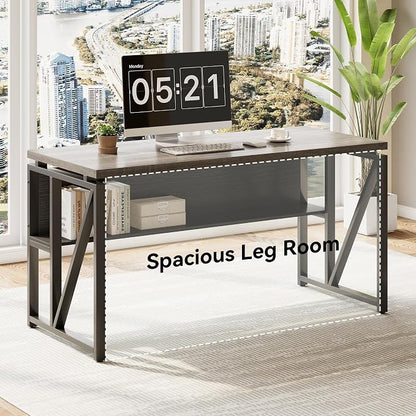 LITTLE TREE 55" Executive Computer Desk and Lateral File Cabinet, L-Shaped Office Desk for Home Office, Furniture Set, Grey
