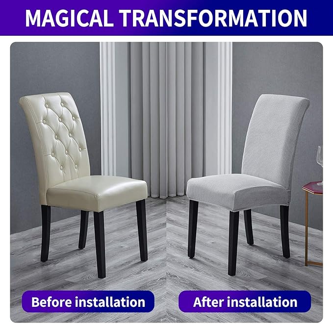 Stretch Chair Covers for Dining Room Set of 2, Removable Washable Dining Room Chair Covers, Dining Chair Slipcovers Seat Protector, Great Home Decor and Banquet Upholstery (Sliver, 2 Pack)