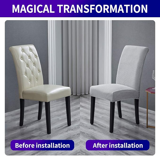 Stretch Chair Covers for Dining Room Set of 6, Removable Washable Dining Room Chair Covers, Dining Chair Slipcovers Seat Protector, Great Decor for Home and Banquet (Sliver, 6 Pack)