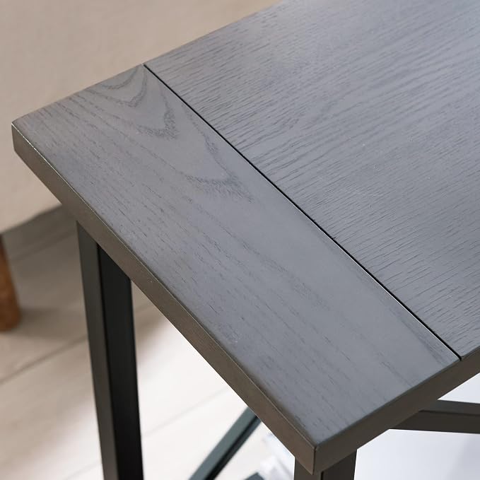 Leick Home 23005 Chisel & Forge Narrow Side Recliner Table with Shelf, Smoke Gray and Matte Black
