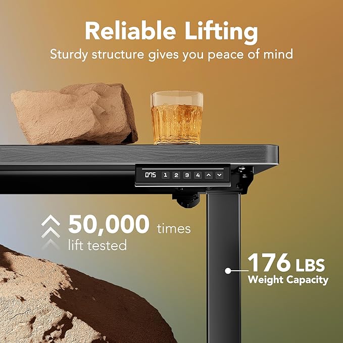 HUANUO 48" Small Electric Standing Desk Adjustable Height, 4 Memory Height Settings, Sit Stand Up Desk for Home Office & Computer Workstation, Grey