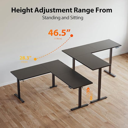Agilestic L-Shaped Standing Desk Adjustable Height, Electric Corner Standing Desk, Sit Stand Up Desk, 75x61 inch Sit Stand Computer Table, Black
