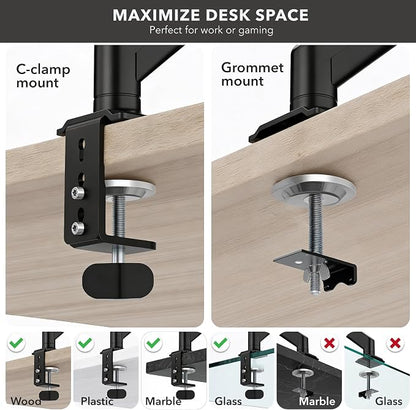 Mount-It! Single Monitor Arm Desk Mount, Gas Spring Monitor Mount, Fits 13–32" Screens up to 17.6 lbs, VESA 75x75 & 100x100, Full Motion Tilt Swivel Rotate, C-Clamp & Grommet Base