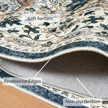 Goideal Washable Rug 5x7, Vintage Area Rugs Non Slip, Indoor Low Pile Carpet with Rubber Backing for Living Room Kitchen Bathroom Entryway Office Bedroom, Black & White