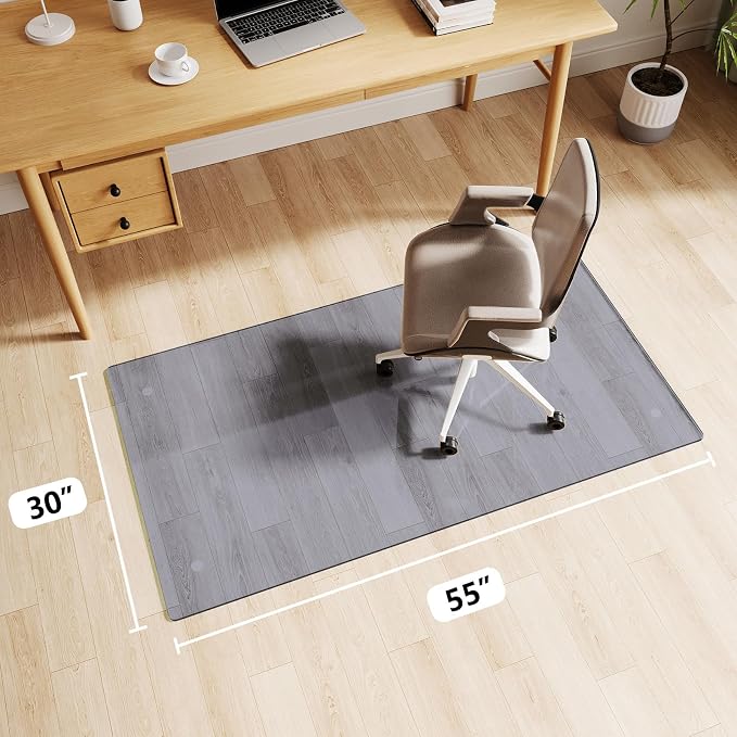 Glass Chair Mat 30" x 55" Heavy Duty Tempered Glass Office Chair Mat, Glass Floor Mat with Round Corner and Polished Edge for Smooth Glide, Carpet Hardwood Floor Protector, Grey