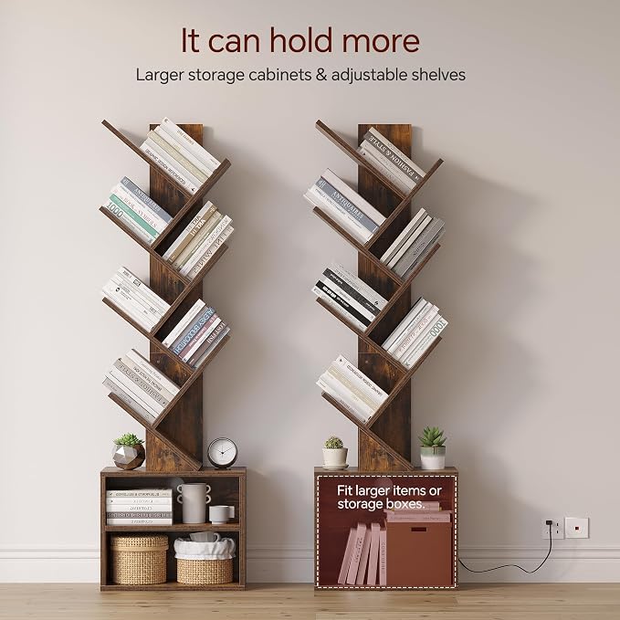SUNMORY 6 Tier Tree Bookshelf with Lights, LED Book Tree Bookcase with Storage Organizer, Small Corner Bookshelf Floor Standing Book Shelf for Living Room, Bedroom & Home Office