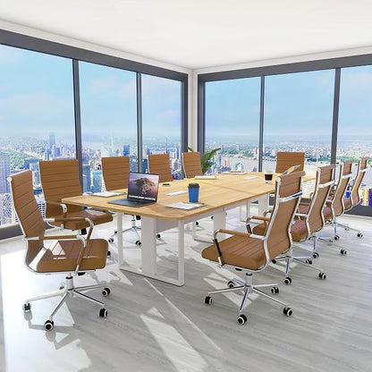 Home Office Chair Ribbed, Modern Leather Conference Waiting Room Chairs,Ergonomic Office Desk Chair, High Back Executive Computer Chair, Adjustable Swivel Chair with Arms,Brown