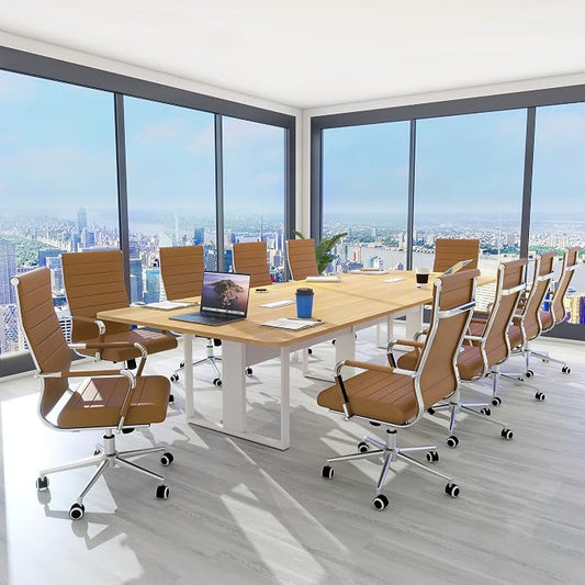 Home Office Chair Ribbed, Modern Leather Conference Waiting Room Chairs,Ergonomic Office Desk Chair, High Back Executive Computer Chair, Adjustable Swivel Chair with Arms,Brown