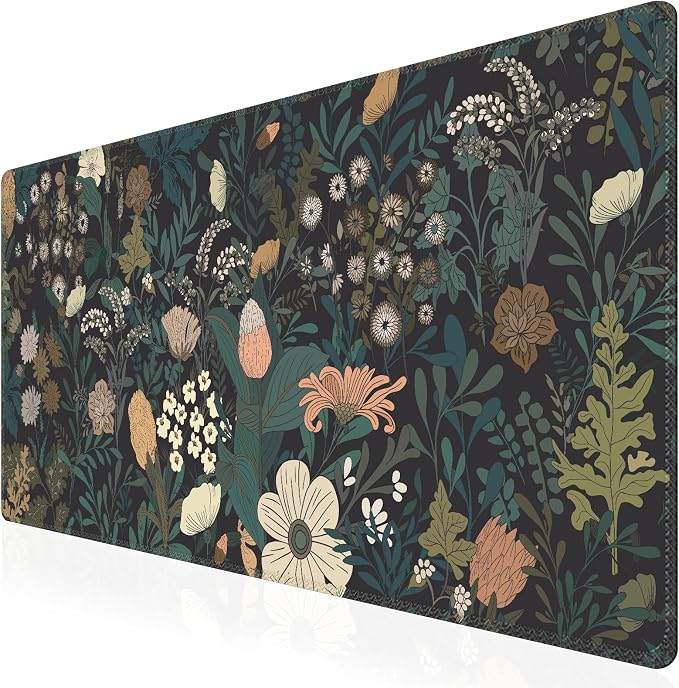iCasso Desk Mat, XXL Large Mouse Pad for Desktop, Cute Pad With Stitched Edges, Anti-Slip Big Mousepad, Keyboard Mat for Computer, Work, Gaming (Weeds)