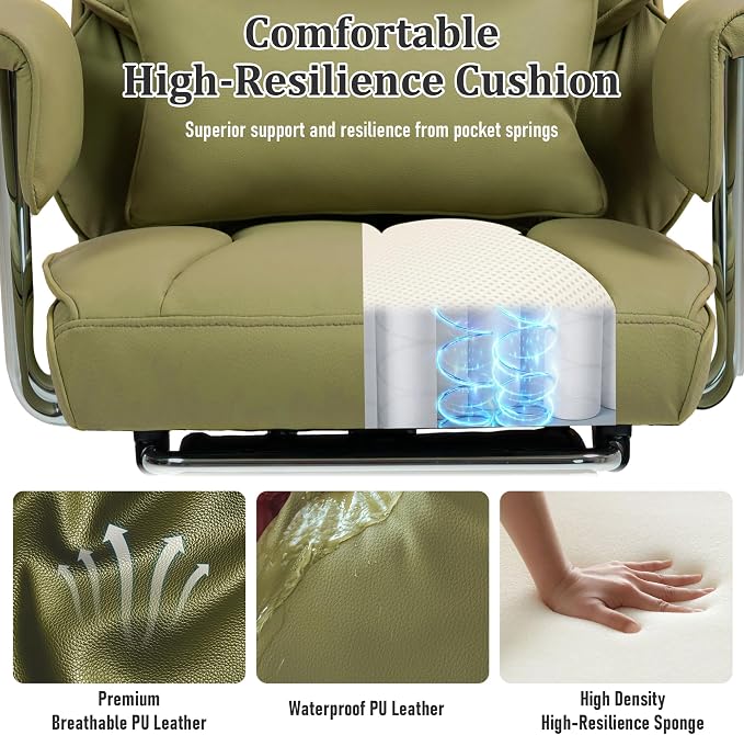 DYHOME 500 lbs Reclining Massage Office Chair with Foot Rest, Kneading Massage Home Office Chairs, High Back Office Desk Chair, Thicker Cushion, Big and Tall Ergonomic Chair for Heavy People, Green