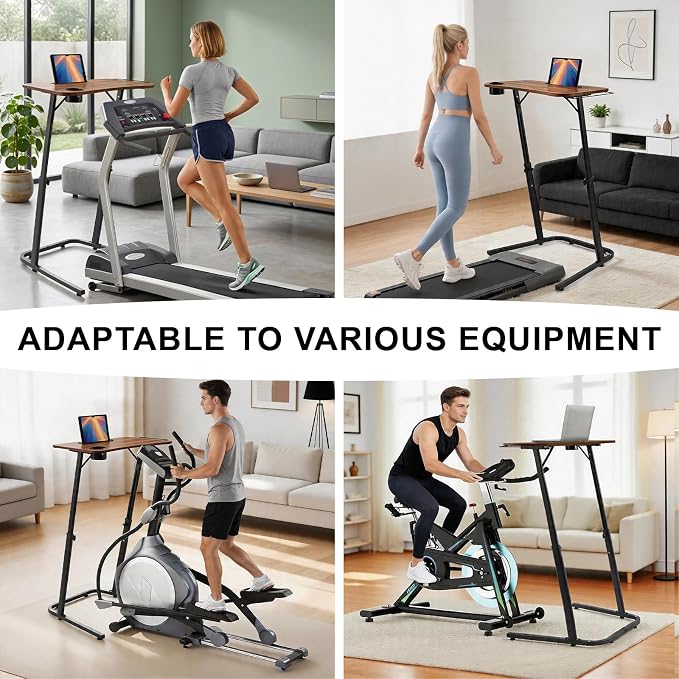 Stepwaver Treadmill Desk, Small Standing Desk for Walking Pad, 30-47 Inch Adjustable Height Walking Pad Stand for Treadmill, Portable Standing Table for Bike - Brown