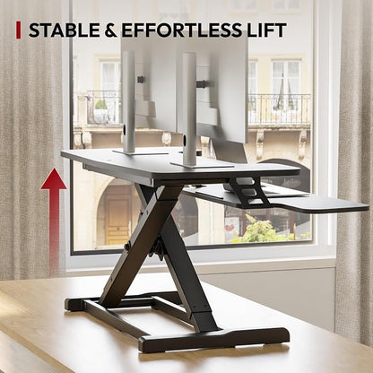 SANODESK 36" Standing Desk Converter, Adjustable Sit to Stand Desk Riser with Effortless Lifting for Home Office, Desk Topper for Dual Monitors, Computer Lift with Keyboard Tray, Black