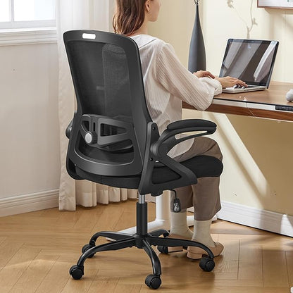 Ergonomic Office Chair, Desk Chair with Adjustable Lumbar Support, Breathable Mesh Comfy Computer Chairs with Flip-up Armrests Executive Task Chair for Adults Home Office (2Pcs)