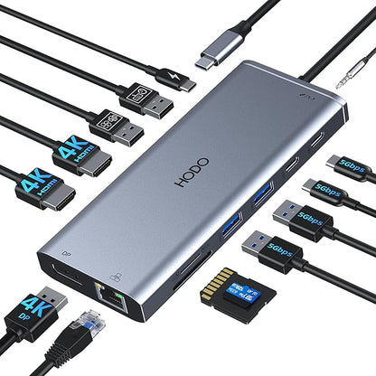 USB C Docking Station Dual Monitor HDMI for Dell HP, Laptop Docking Station 3 Monitors Triple Display USB C Hub Dock to 2 HDMI 4K,DP,Ethernet,6 USB,PD,SD/TF, Audio, USB C Adapter 14 in 1 for Lenovo
