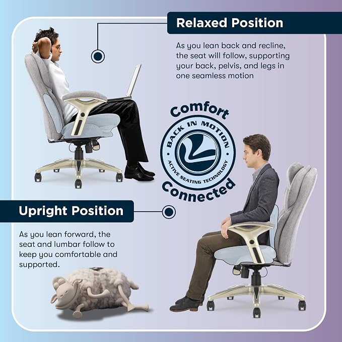 Serta Ergonomic Executive Office Chair Motion Technology Adjustable Mid Back Design with Lumbar Support, Light Gray Fabric