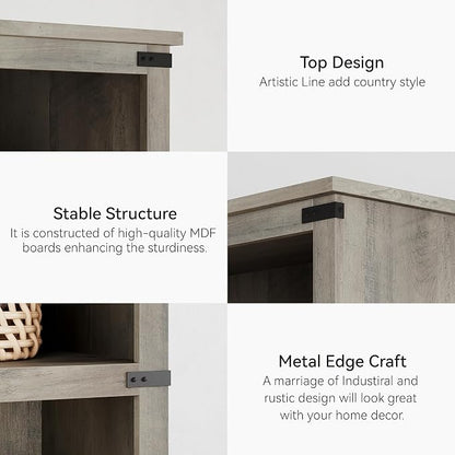 GarveeHome 3 Tier Farmhouse Bookcase, 39.9 in Tall Book Shelf with Storage, Wooden Bookshelves 3 Shelf Display Shelvesfor Home Office, Living Room, Bed Room (Grey, 39.9 in H x 31.5 in W x 12.8 in D)