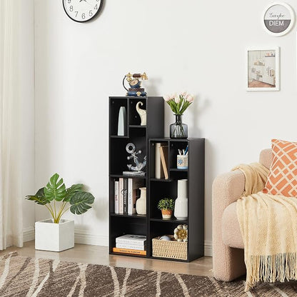 VECELO 3-Tier Small Bookcase, 4 Cube Bookshelf, Fits Tallest Hardwares, Modern Floor Standing Unit, Shelf Hold Up to 66 LBS for Living Room Bedroom, Vintage Black