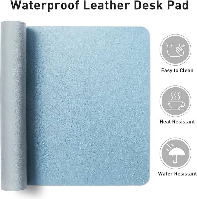 Aothia Faux Leather Desk Mat for Keyboard & Mouse (Sky Blue, 48" x 17") | Creates One Clean Surface For Your Keyboard, Mouse And Laptop, Helping Keep Your Workspace Organized Every Day