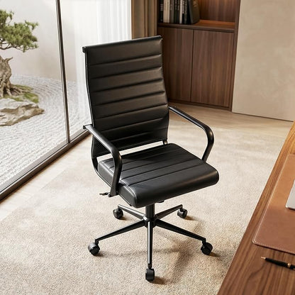 Okeysen Leather Office Desk Chair, Conference Room Chairs Executive Chair Ribbed, Ergonomic Height Adjustable Swivel Rolling Chair for Home Office