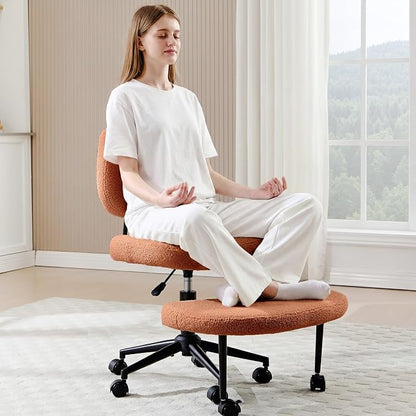 Criss Cross Chair Armless Office Chair for Cross Legged Sitting, 300lb Heavy Duty Ergonomic Desk Chair for ADHD, Adjustable Meditation Yoga Kneeling Chair with Brake Wheels for Home Office (Brown)