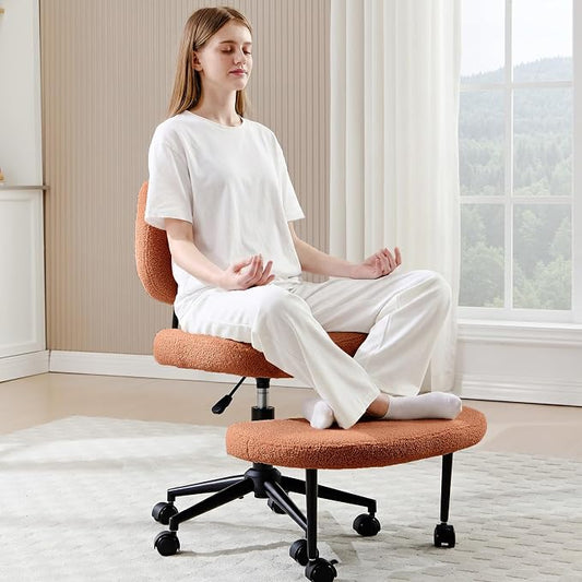 Criss Cross Chair Armless Office Chair for Cross Legged Sitting, 300lb Heavy Duty Ergonomic Desk Chair for ADHD, Adjustable Meditation Yoga Kneeling Chair with Brake Wheels for Home Office (Brown)