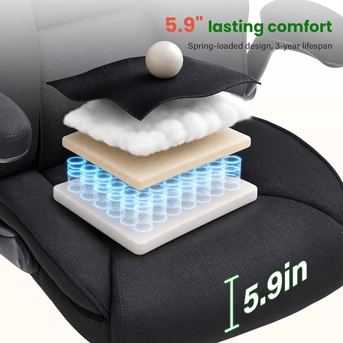 CIOMAN 500lbs Big and Tall Office Chair with Inflatable Lumbar Support for Back Pain, Executive Office Chair with Flip Up Arms and Rocking Function, Wide Cushion Computer Chair for All-Day Sitting