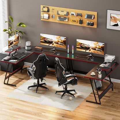 Homall L Shaped Gaming Desk Computer Corner Desk PC Gaming Desk Table with Large Monitor Riser Stand for Home Office Sturdy Writing Workstation (Black, 51 Inch)