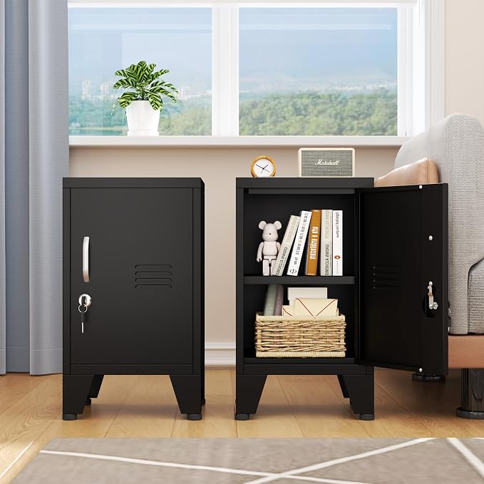 24.5"H Metal Locker Storage Cabinet with Lock - Small Lockable Employees Locking Cabinet Steel Locker Adjustable Shelf & Feet, Single Door Lockable Cabinet for Home, School, Office, Gym (Black)