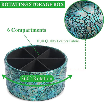 Remote Control Holder, 360°Spinning PU Leather Desk TV Remote Caddy,Desk Storage Box Room Accessories for Controller, Media,Mail,Calculator, Mobile Phone,Pencil(1B-Rich Flower Green)