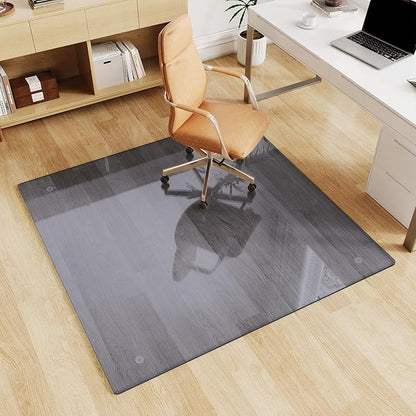 Glass Chair Mat 46" x 46" Heavy Duty Tempered Glass Office Chair Mat, Glass Floor Mat with Round Corner and Polished Edge for Smooth Glide, Carpet Hardwood Floor Protector