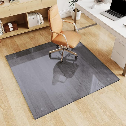 Glass Chair Mat 46" x 46" Heavy Duty Tempered Glass Office Chair Mat, Glass Floor Mat with Round Corner and Polished Edge for Smooth Glide, Carpet Hardwood Floor Protector