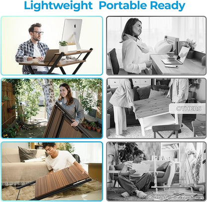 GreenForest No Assembly Folding Desk, 2-Tier Compact Computer Desk with Shelf, Space Saving Foldable Table for Home Office, Dorm or Apartment, Portable Collapsible Sturdy Laptop Desk, Espresso