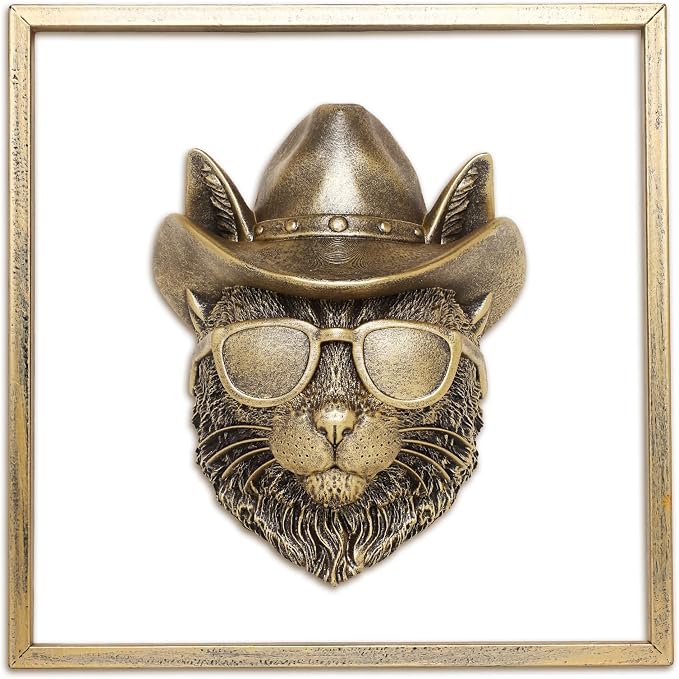 Newinhome Animal Heads Wall Decor (Includes Metal Frame) Resin Animals Sculptures Head Wall Hanging Decoration Gold vintage Wall Sculpture for Living Room Bedroom Office(Bobcat)