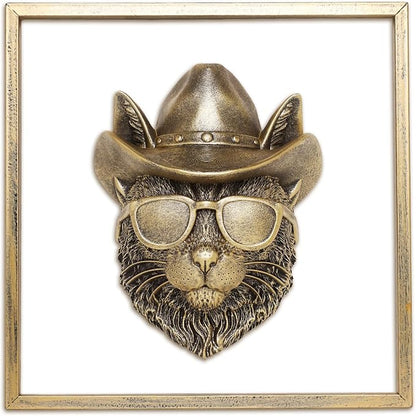 Newinhome Animal Heads Wall Decor (Includes Metal Frame) Resin Animals Sculptures Head Wall Hanging Decoration Gold vintage Wall Sculpture for Living Room Bedroom Office(Bobcat)