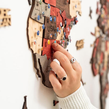 Enjoy The Wood 3D Wooden World Map Wall Art - Large Travel Map with Pins for Art Decor - Decorative Map of the World for Home, Office - Travel Wall Art Housewarming Gift Idea (Fusion, 3XL, Unframed)