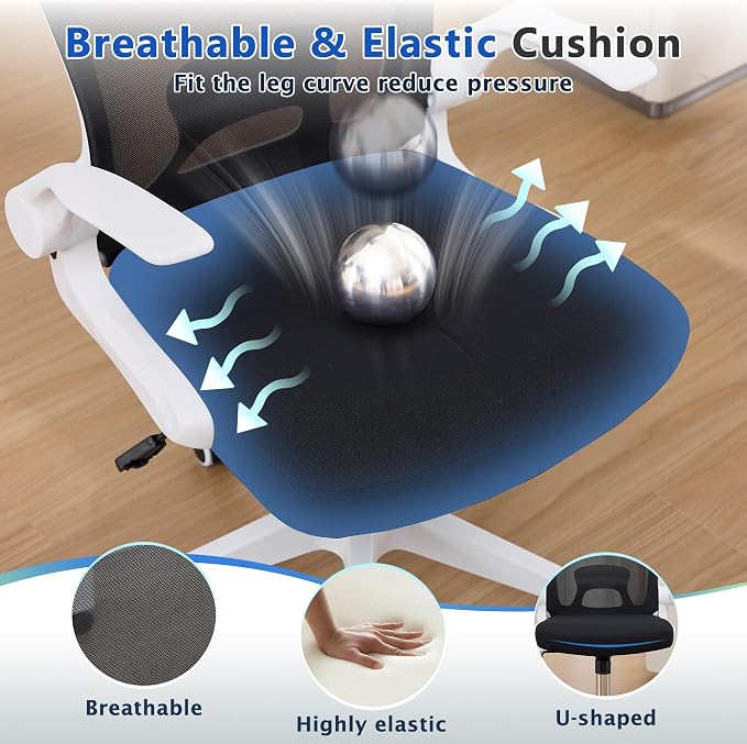 IPKIG Foldable Office Chair for Small Spaces | Home Office Folding Desk Chairs with Wheels and Flip Up Arms | Ergonomic Mesh Computer Chair for Adults & Kids (2PCS White)