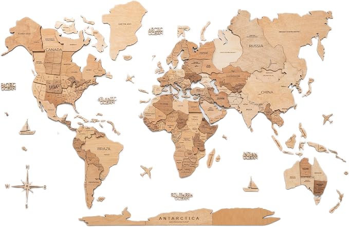 Enjoy The Wood 3D Wooden World Map Wall Art - Large Travel Map with Pins for Art Decor - Decorative Map of the World for Home, Office - Travel Wall Art Housewarming Gift Idea (Light, XL, Unframed)