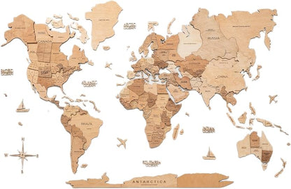 Enjoy The Wood 3D Wooden World Map Wall Art - Large Travel Map with Pins for Art Decor - Decorative Map of the World for Home, Office - Travel Wall Art Housewarming Gift Idea (Light, 2XL, Unframed)