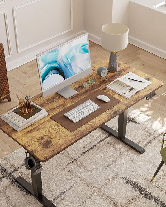 CubiCubi 63 x 28 Large Standing Desk, Height Adjustable Electric Computer Desk, 28" Deep Desktop, Sit Stand up Home Office Workstations with Preset Heights, Rustic Brown
