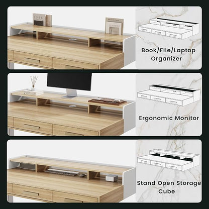 ModernMate Electric Standing Desk with 3 Drawers & Monitor Shelf, 48" Height Adjustable Sit Stand Desk with Storage, Home Office Computer Workstations for Small Space, Light Walnut