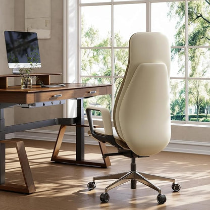 EUREKA ERGONOMIC Alto Leather Desk Chair, Silicone Leather Office Chair with Wheels, High Back Office Chair, Executive Office Chair Comfy for Home & Office, Off-White