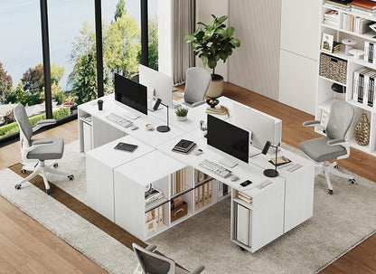 BOSHIRO White L-Shaped Computer Desk Table with Charging Station–Small Study Writing Desk with Backless Storage Shelves, 67” Bedroom Side Table & 360°Rotating Desk
