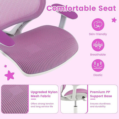 Costzon Kids Desk Chair, Height Adjustable Children Study Computer Chair with Armrests, Sit-Brake Casters, Swivel Mesh Task Chair for Boys Girls Teens Students, Kids Chair for Home, Office (Purple)