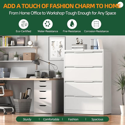 Lateral File Cabinet 4 Drawer, Metal File Cabinet with Lock | Filing Cabinets for Home Office, Black Locking Deep Drawer for Hanging Files Letter/Legal/A4/F4 Size, Assembly Required