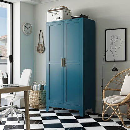 Bevivog Bathroom Storage Cabinet Freestanding, 61" Tall Metal Cabinets with Doors and Shelves, Blue Metal Pantry Cabinet for Kitchen, Living Room, Home Office
