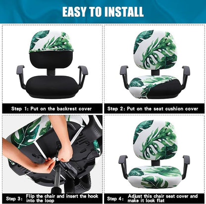Smiry Stretch Printed Office Computer Chair Covers, Universal Washable Removable Desk Rotating Chair Slipcovers Protector, Seat + Backrest Cover - Green