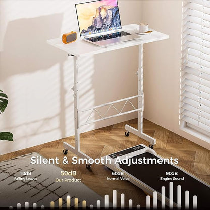 COMHOMA Standing Desk Adjustable Height & Tiltable Tabletop, Portable Stand Up Desk for Laptop, Mobile Folding Desk for Home Office Work and Walking Pad Treadmill, Height 30.7"-46.4", White